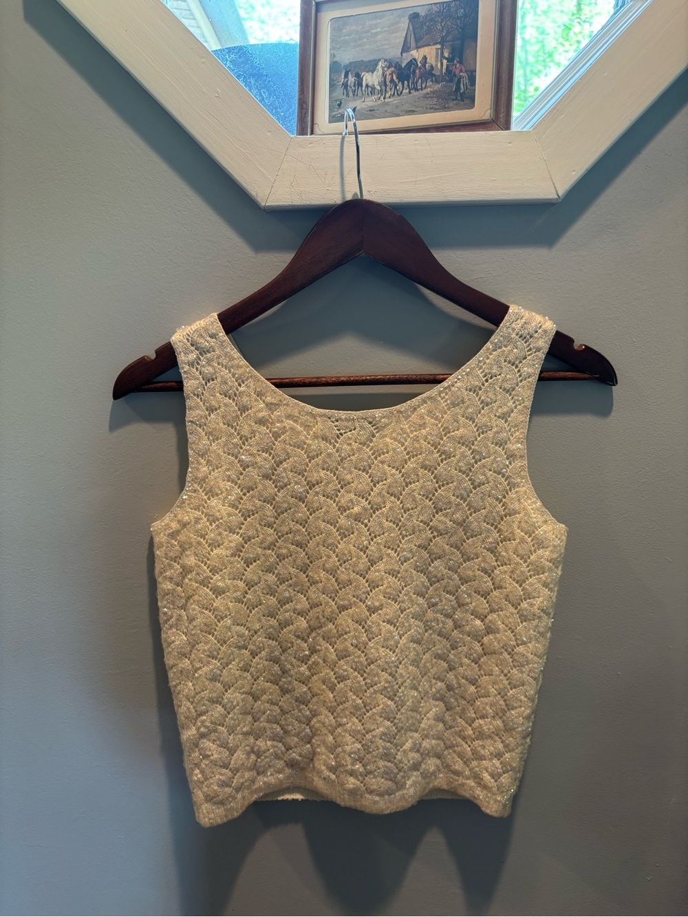 Vintage Macy’s- Womens Sleeveless Textured Knit Tank Top - Cream - Picture 4 of 4